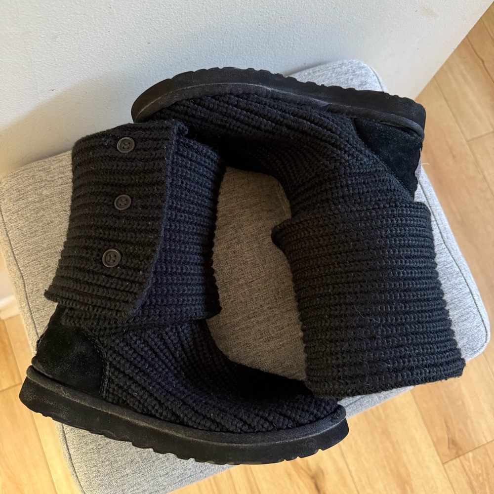 UGG Black Knit Boots with Button Accents - Picture 6 of 8